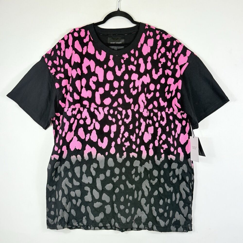 NEW Spirit Jersey Top Womens XL Black Pink Cheetah Wild Side Oversize Urban